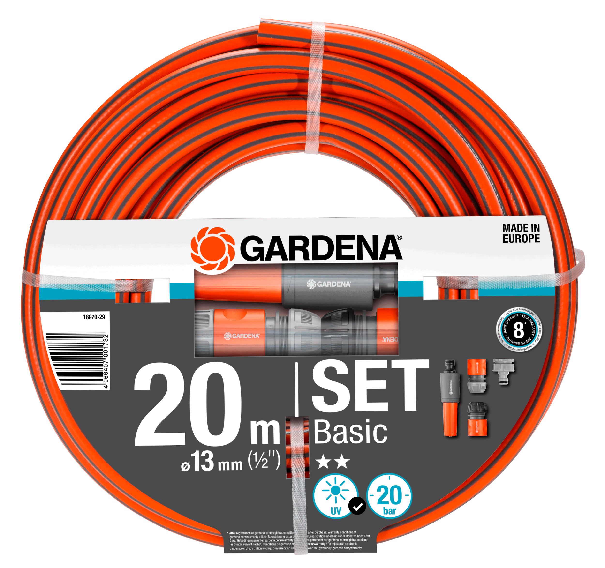 Gardena Basic tömlő, 13 mm (1/2"), 20 bar, 20 m/tekercs (rendszerelemekkel) termék fő termékképe
